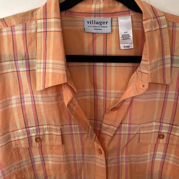 ❤️🔥5/20$ VILLAGER/Liz Claiborne💫Women's Peach/Pink Short Sleeve Button-Up Top - Picture 5 of 11